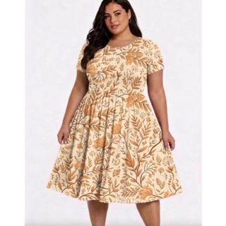 Vestido suplex digital Plus Size rodado manga ju g gg g1 g2 g3 44/46/48/50/52/54