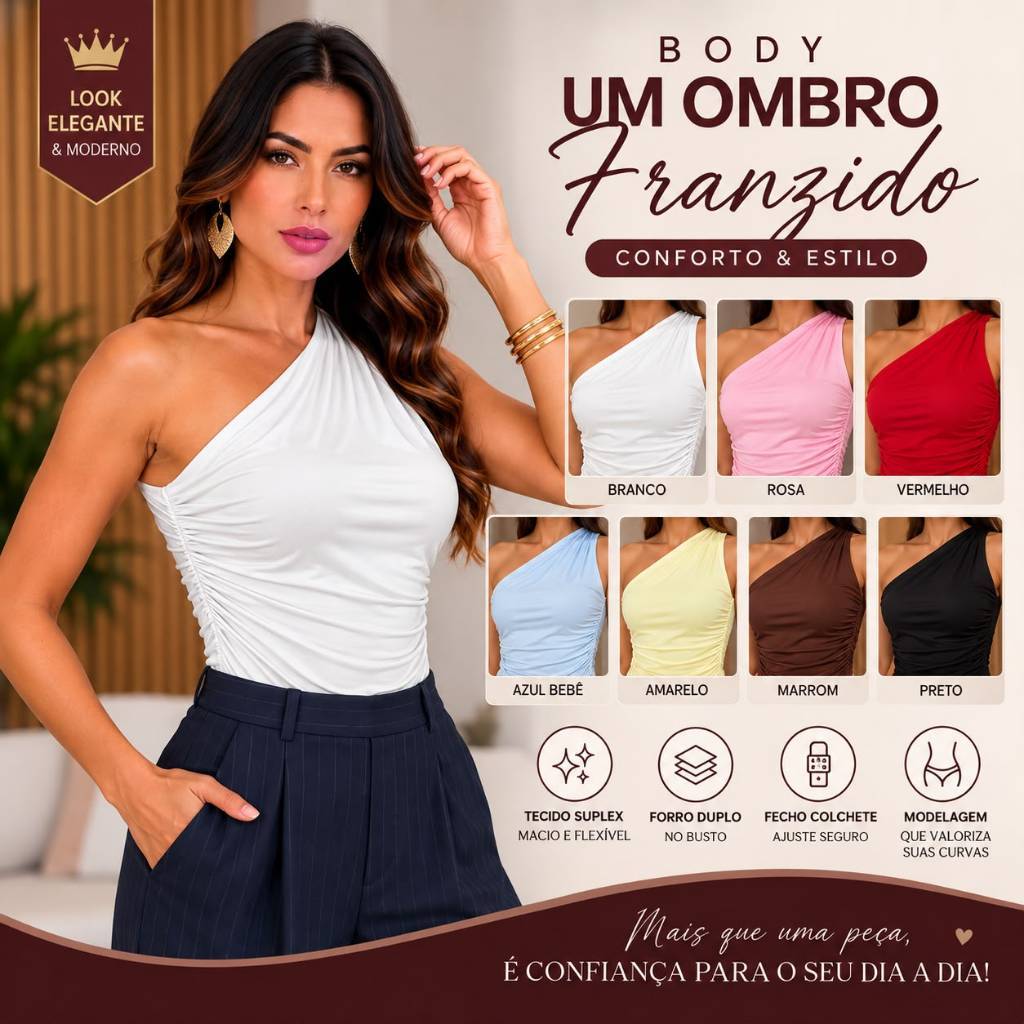 Body Feminino Drapeado Bory Suplex Manga Longa Comprida Mula Manca Um Ombro Só Moda Blogueira