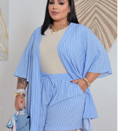 Conjunto Feminino Plus Size Moda Casual Elegante Kimono e Short