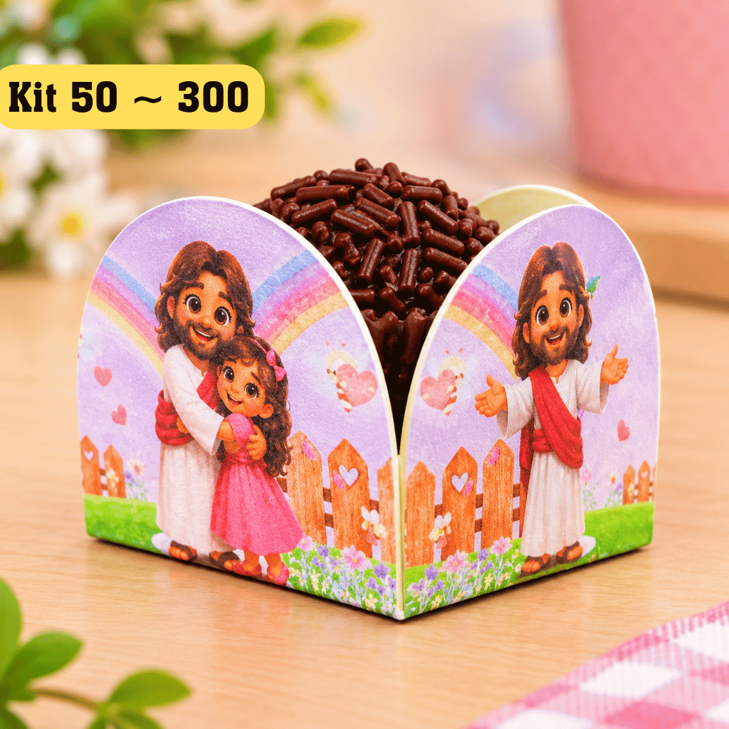 Forminha para Doces 4 Pétalas Tema Jesus Meu Melhor Amigo Menina | Forminhas de Doces | Aniversario Jesus Meu Melhor Ami