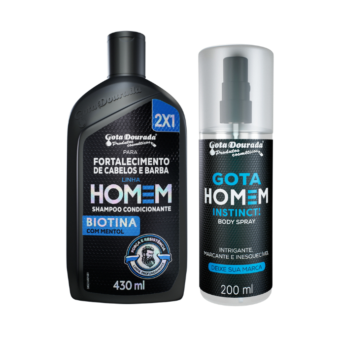 Kit Masculino Gota Dourada Shampoo Homem 430ml + Body Spray Instinct 200 ml