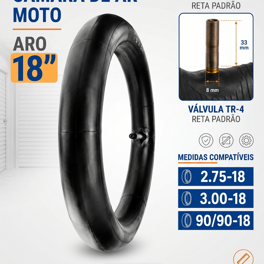 Câmara De Ar Moto Aro 18 Reforçada Honda Cg Titan Fan 125 150 160 Traseira Dianteira Yamaha Ybr Factor Dafra
