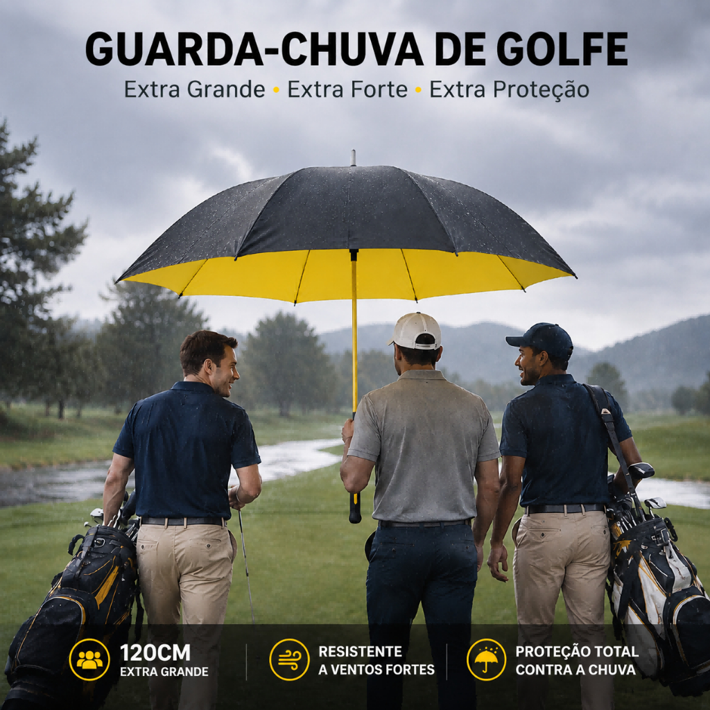 Guarda-Chuva Grande Automático Reforçado - Fibra de Vidro com Proteção UV, Anti Vento para Chuva Forte e Tempestade