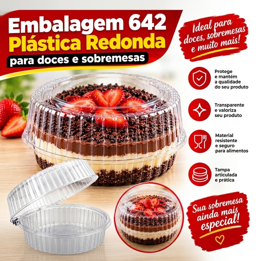 Embalagem 642 Plástica Redonda 100 unidades doce sobremesa