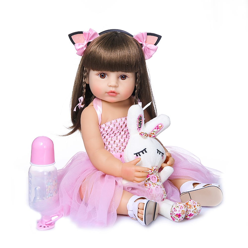 Bebê Reborn Silicone Realista 55cm Menina Rosa Princesa Olho Castanho BRASTOY