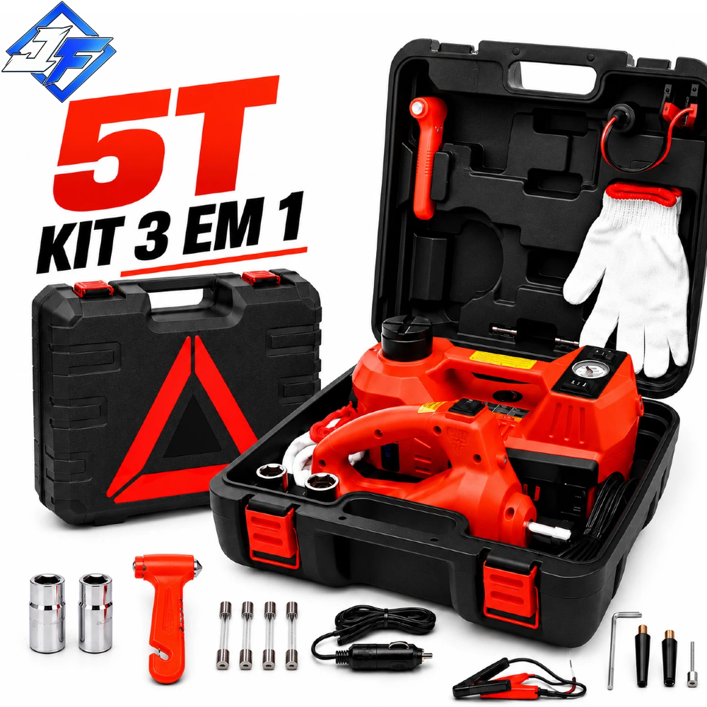 Kit De Macaco Elétrico Para Carro 5t 12v Caixa de Ferramentas Portátil com Luz LED de Emergência de Chave De Impacto