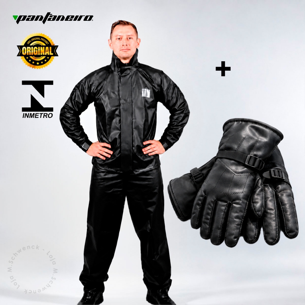 Capa De Chuva Impermeável Conjunto Pantaneiro Pvc Completo Luva Motoboy Motoqueiro