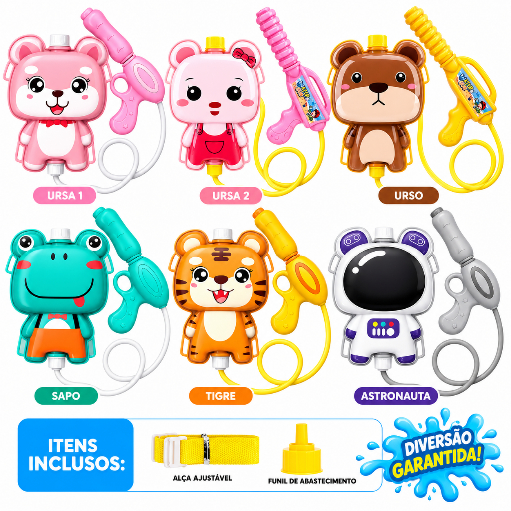 Brinquedo Infantil Mochila Arminha Lança Água Pistola Presente Animais Para Criança Brincar na Piscina Praia