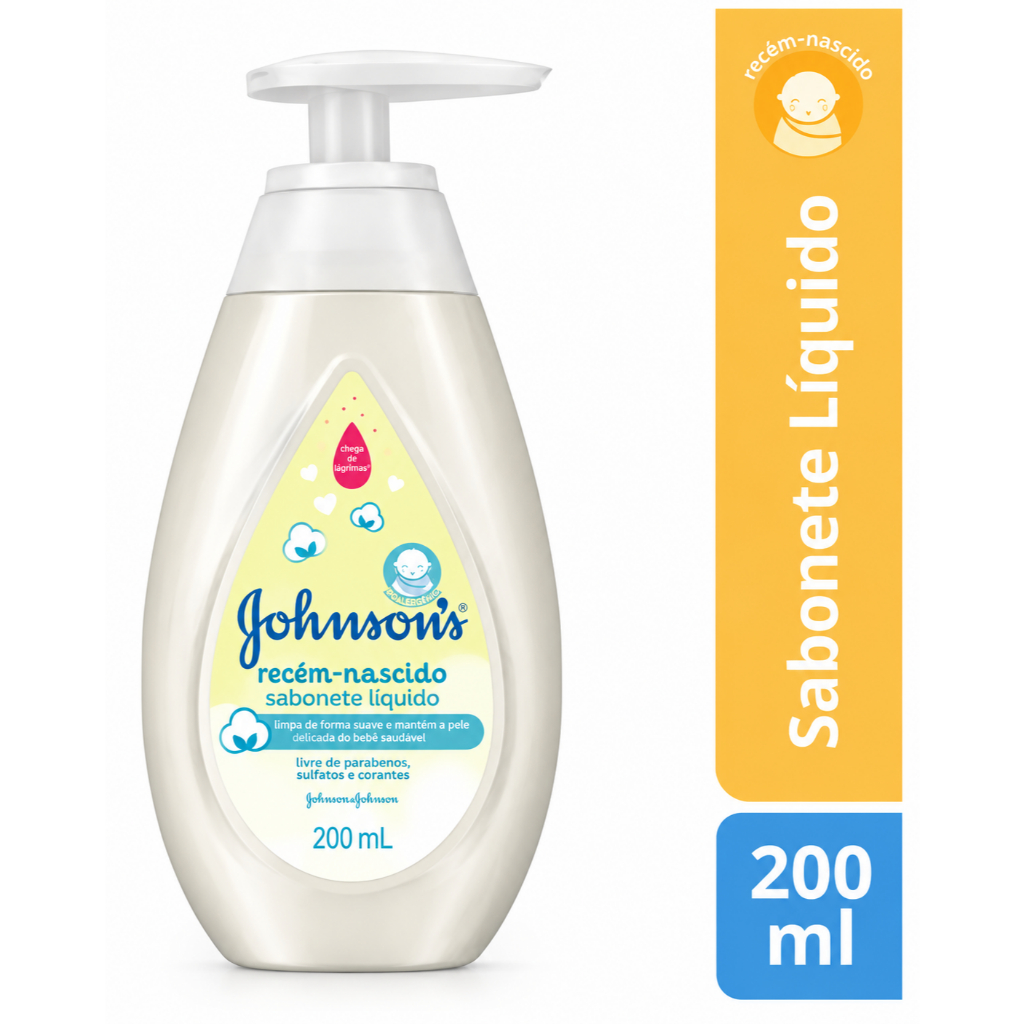Sabonete Líquido Johnson’s Baby Recém-Nascido - Hipoalergênico e Livre de Corantes, 200ml