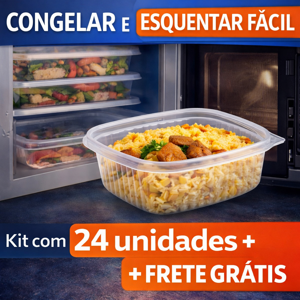 Marmita Para Freezer e Microondas Com Tampa 500ml Pote Descartável Kit Com 12,24 Unidades A Mais Vendida
