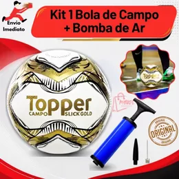 Bola de Campo Topper Gold Slick Oficial Original + Bomba Portátil Futebol de Campo Profissional