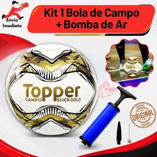 Bola de Campo Topper Gold Slick Oficial Original + Bomba Portátil Futebol de Campo Profissional