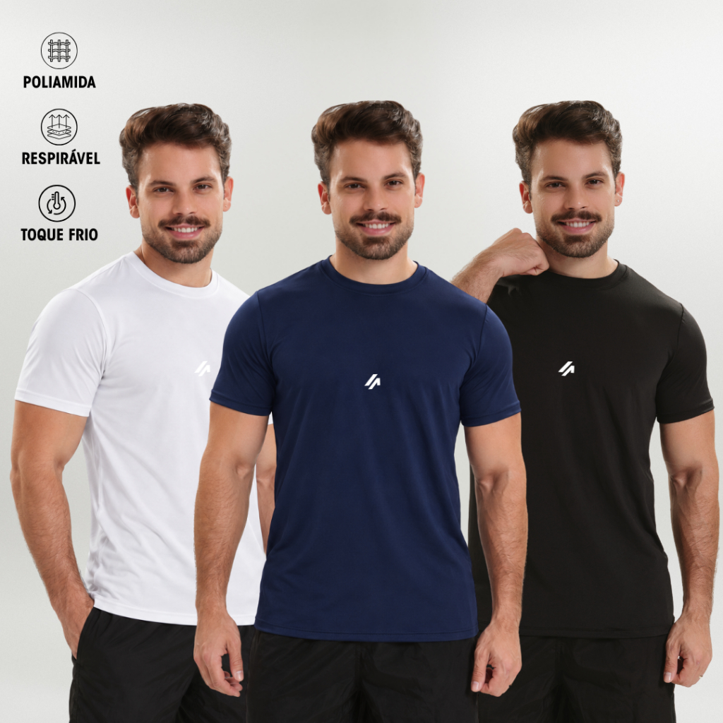 Kit 3 Camisetas Masculina Academia Poliamida Dry Fit Manga Curta treino Camisa Malhar | Ato Fitness