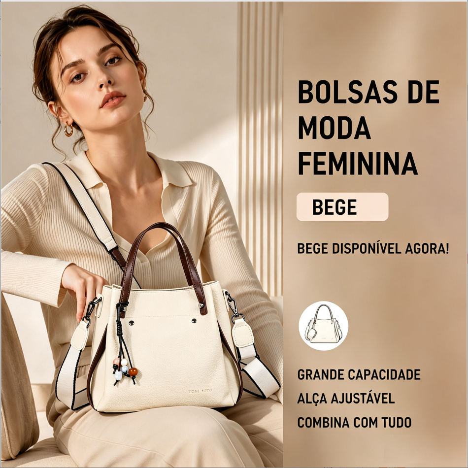 JAMI JAMI  Bolsa Tote Estruturada com Alça Ajustável Pingente Decorativo Fecho em Zíper para Trabalho e Passeios TM9242