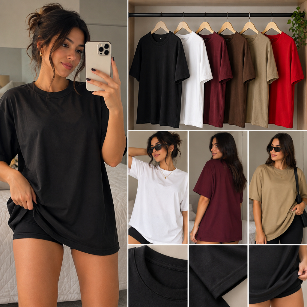 Camiseta Feminina Oversized 100% Algodão Básica Lisa Camisetão Feminino Confortável Casual Manga Curta