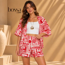 Lovito Bossa Conjunto Short e Kimono Feminino SHB486BRL516