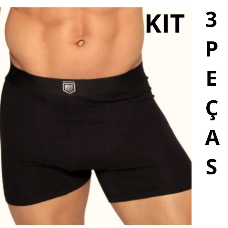 Cueca Boxer Masculina Kit Com 3 Peças Microfibra Sem Costura Confortável Cós Elástico Premium