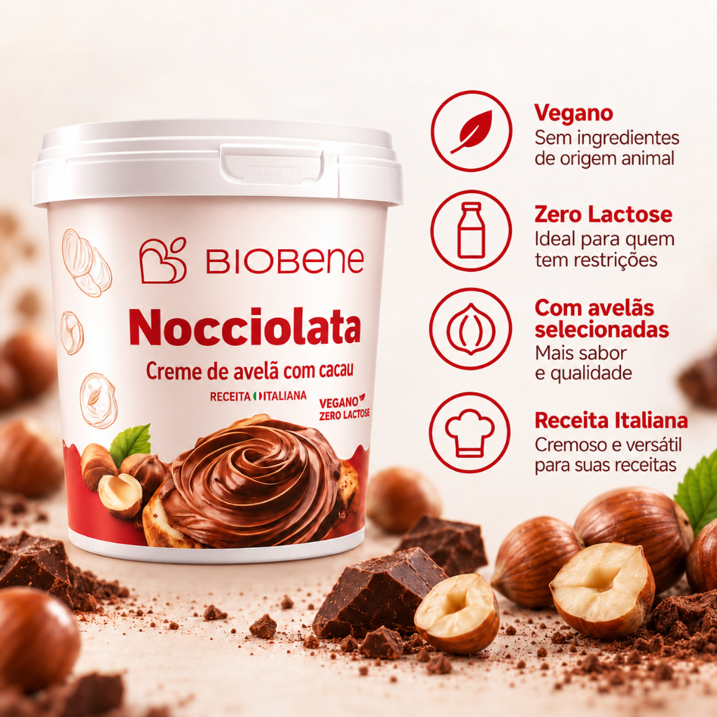 Nocciolata Creme de Avelã e Cacau Sem Lactose Biobene 500g