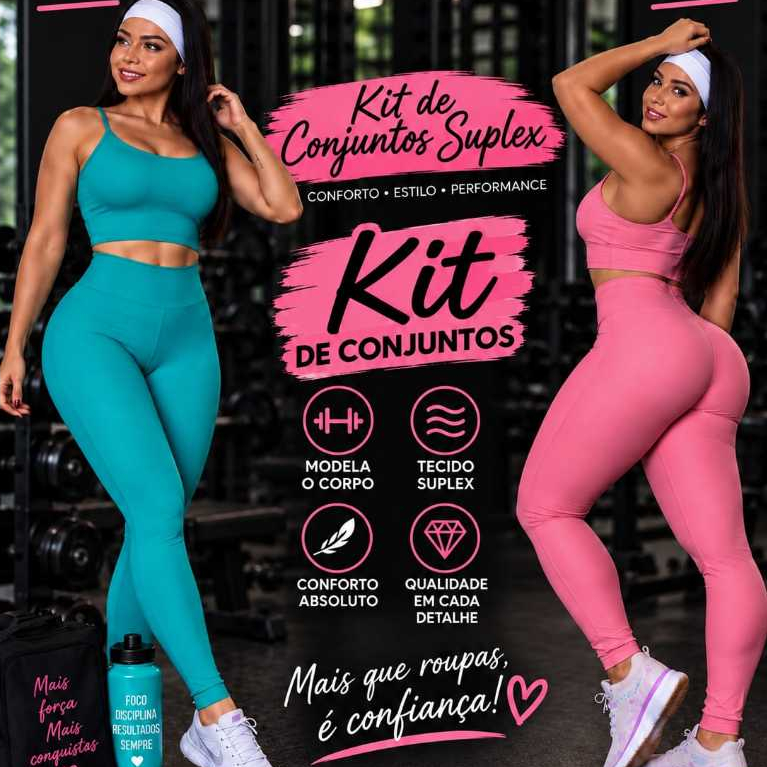 kit 2 Conjunto Academia Feminino Fitness Top con bojo  + Calça Legging Suplex cintura Alta Compressão