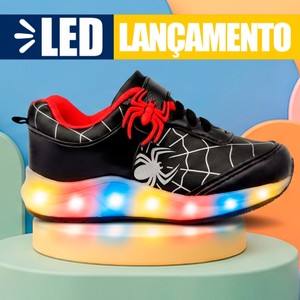 Tenis Infantil Menino Aranha Led Masculino Pisca Pisca Luz Club Happy