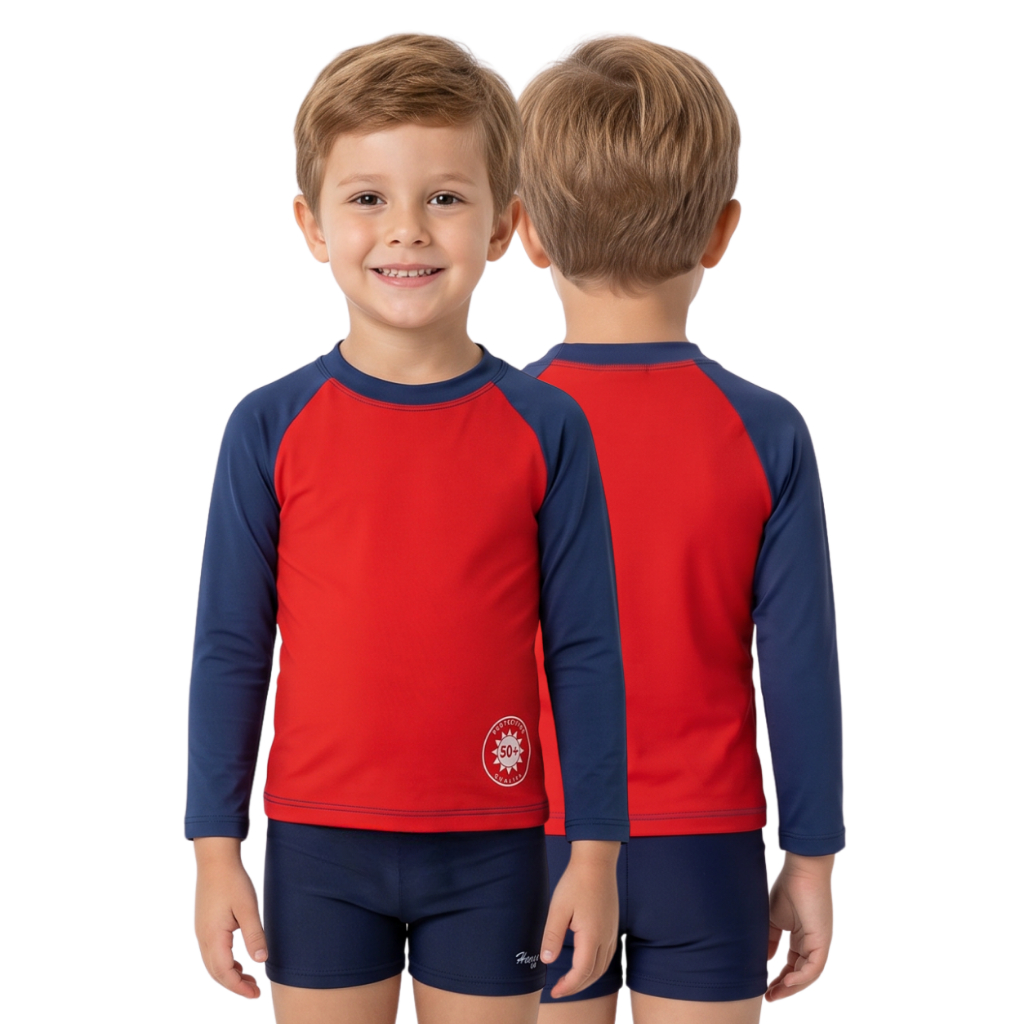 Conjunto camisa UV + sunga boxer infantil/ juvenil praia/piscina 2-16 Anos com proteção UV 50+