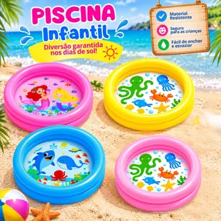 Piscina Inflável Infantil 2 Gomos 21 Litros Vinil Criança Praia Verão +2 Anos