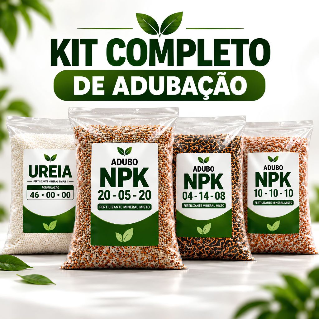 Kit Completo de Adubação Ureia + NPK para Plantas Flores Frutíferas Horta e Jardim