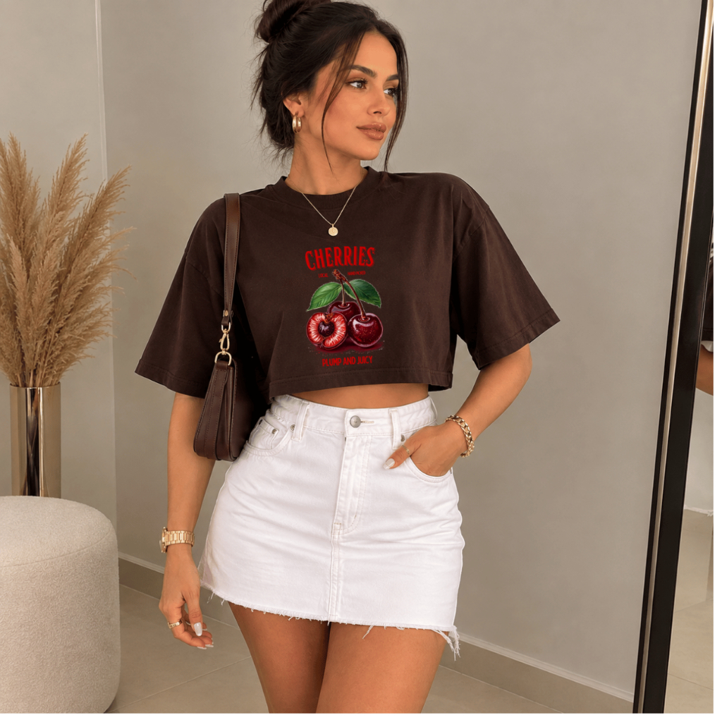 Cropped Oversized Feminino T-Shirt Estampada Fruta Tropical  Estilosa Confortável Look Casual Tendência 2026