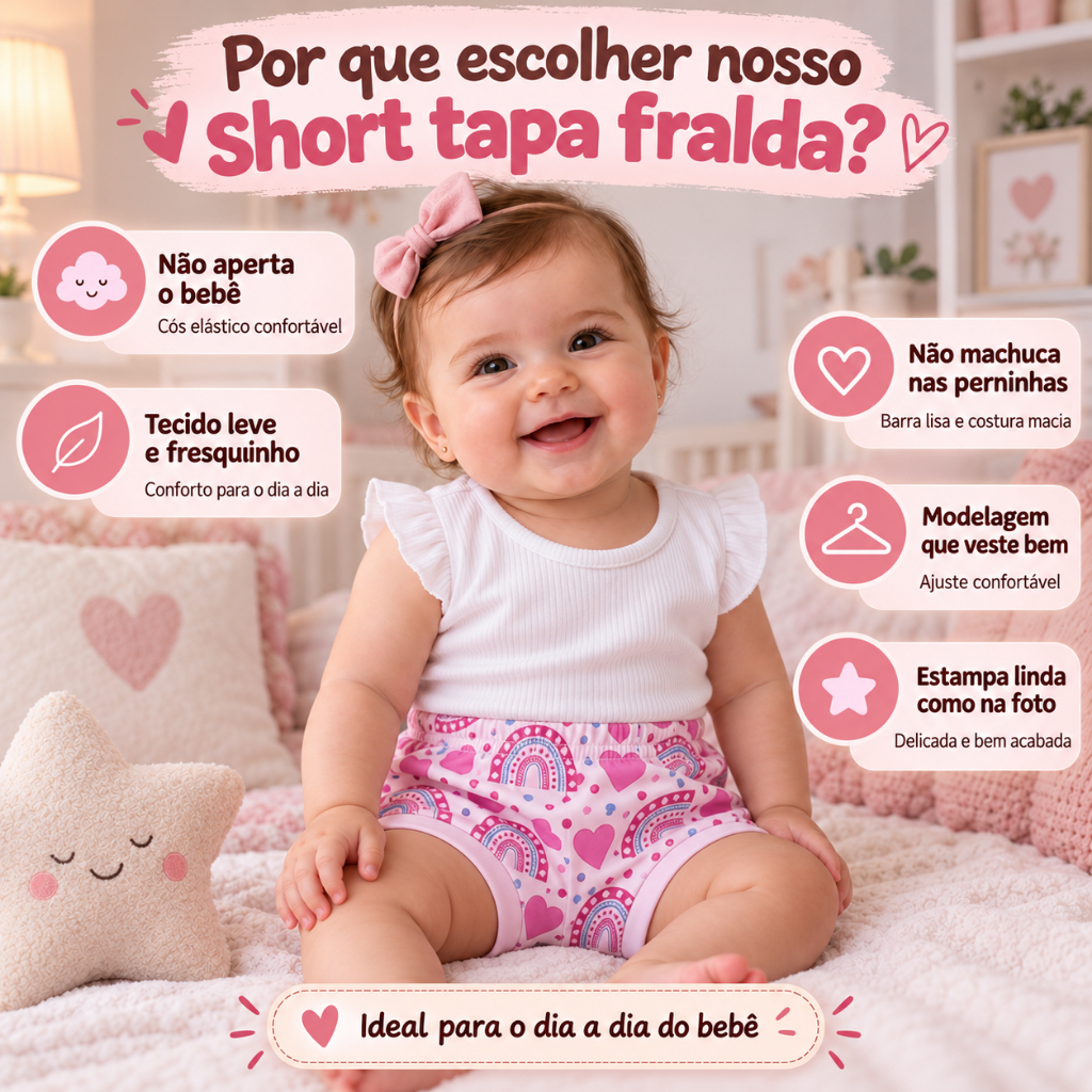 Kit 10 Short Tapa Fralda Bebê Algodão Estampado One Size Menino Menina - Envio Imediato