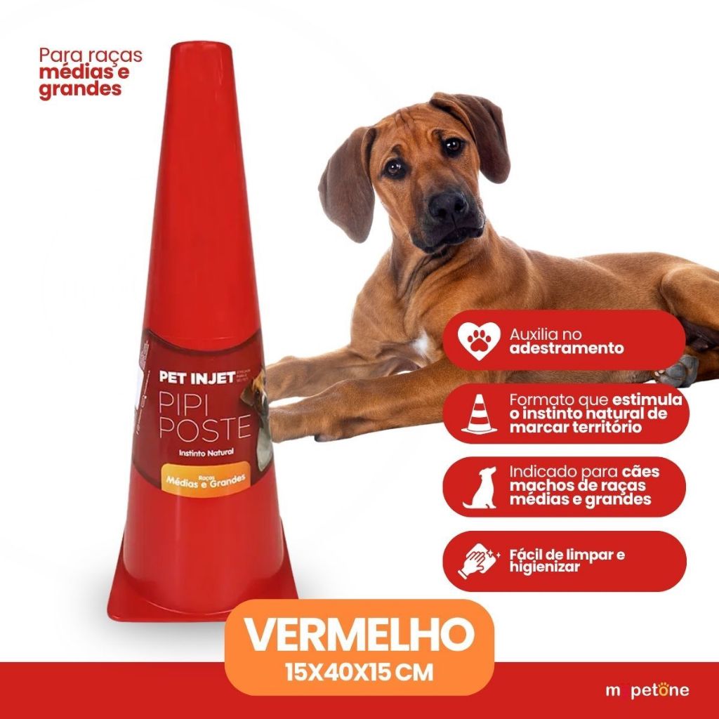 Pipi Poste Cone Educador Sanitário Xixi Adestramento Cães Raças Médias e Grandes Pet Injet - Vermelho