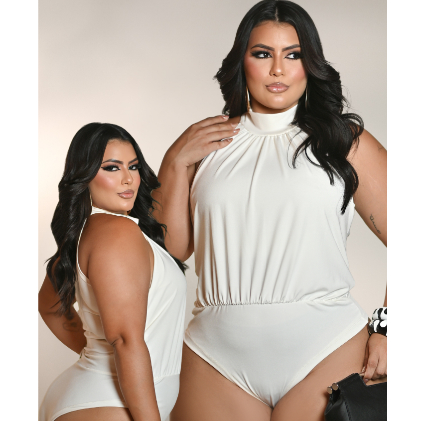 Body Halter Midi e Plus Size Modelador Elegante Forro no Busto Fecho Regulável Zero Transparência Versátil