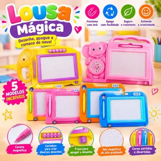 Lousa Mágica Grande Colorida Infantil com Caneta Magnética e Carimbos Joguinho Labirinto Relógio