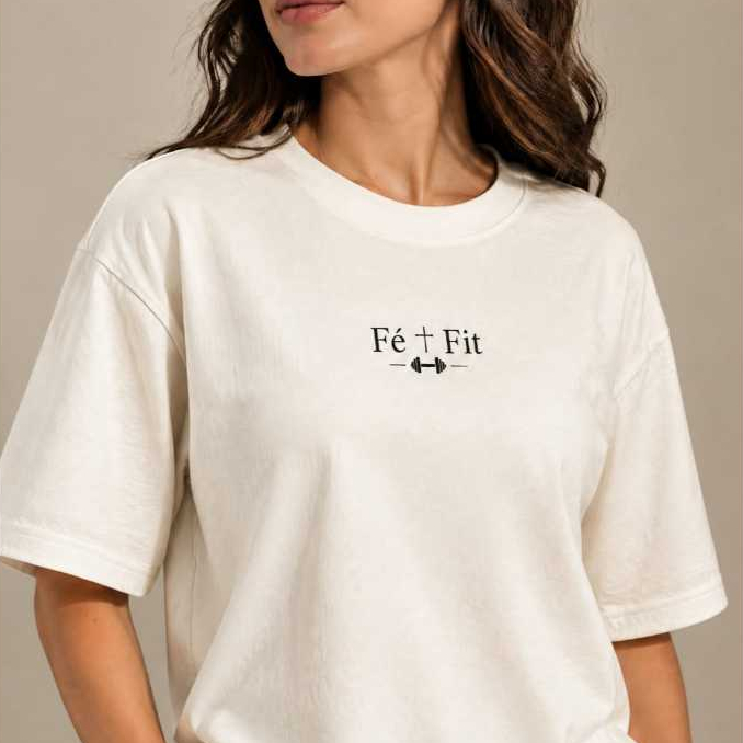 Camiseta Oversized T-Shirt Blusão Feminina 100% Algodão Academia Cristã Fé + Fit StreetWear Confortável