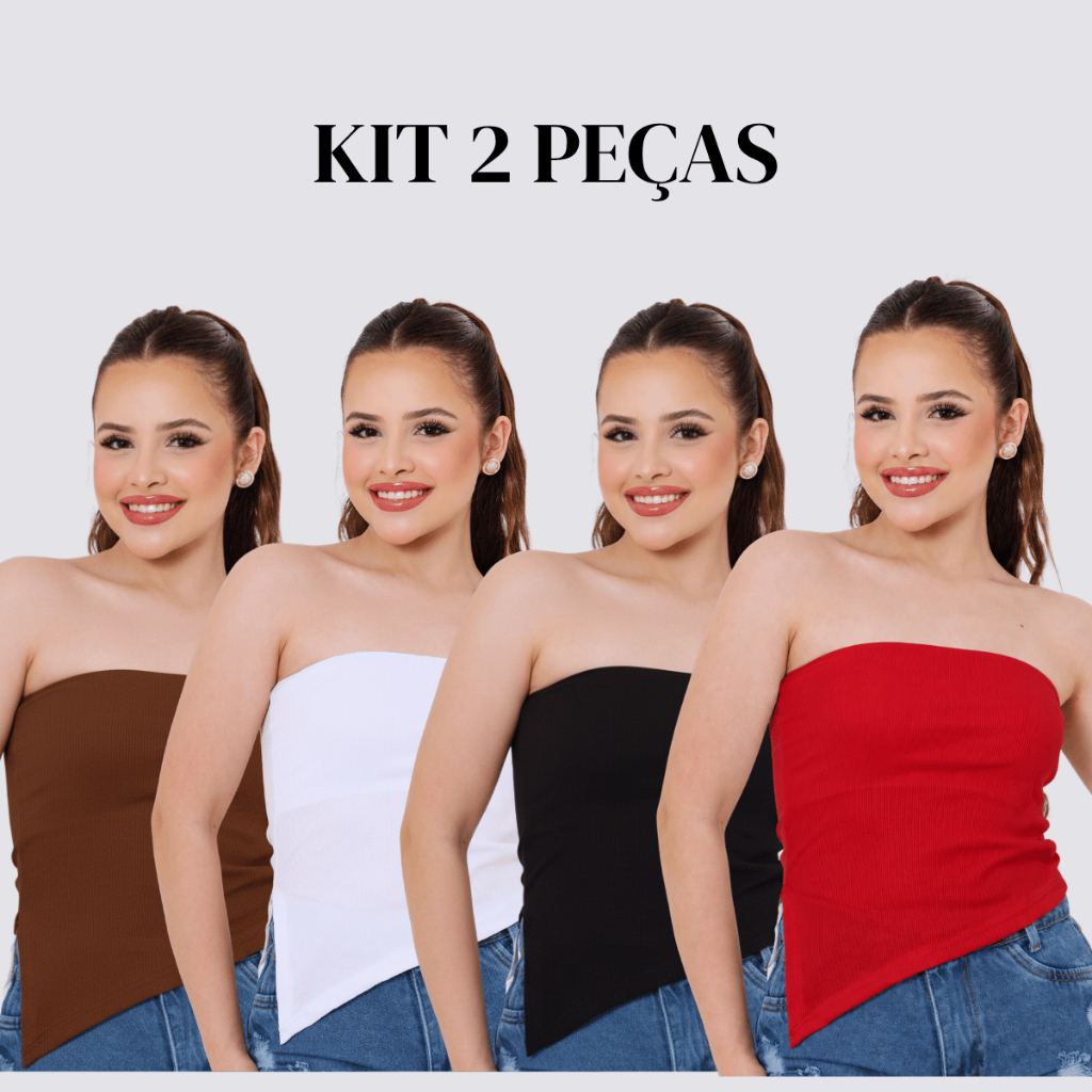 Kit 2 Blusas Canelada Tomara que Caia Tendência Assimétrica Juvenil pra Adolescente Moderna