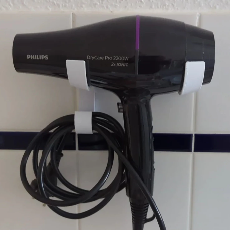 Suporte de Parede para Secador de Cabelo com Organizador de Cabo - Sem Furar