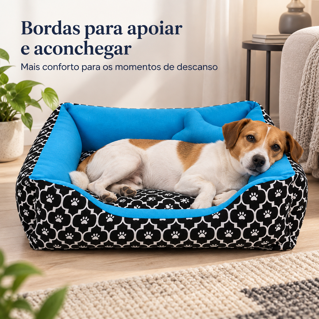 Cama De Cachorro Pet Com Entrada Baixa Facilita Acesso Bordas Acolchoadas Tamanho M Conforto Diário