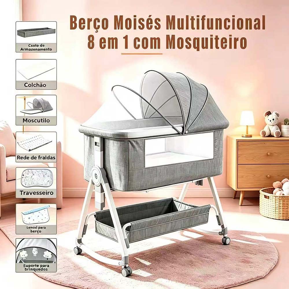 Berço Moisés Multifuncional 8 em 1 – Conforto e Praticidade para o Bebê !
