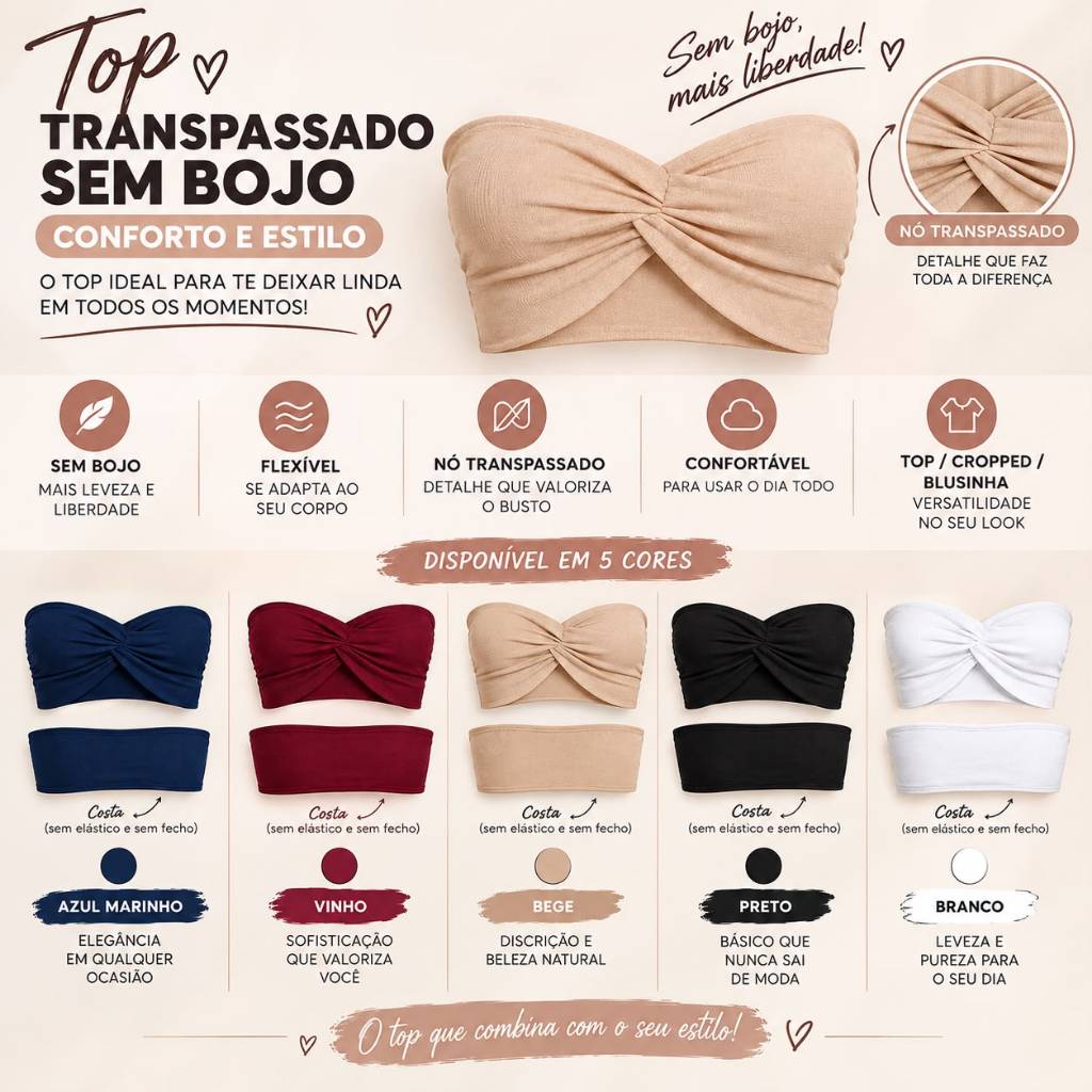 Top Cropeed Canelado Com Nó Transpassado sem Bojo