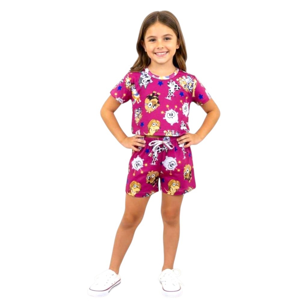Conjunto verão infantil de  menina temático do Bluey e Bingo