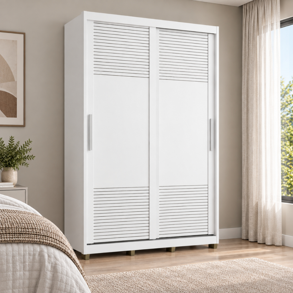 Guarda Roupa Roupeiro 2 Portas de Correr 235x152 cm Branco 100% MDF Casamia