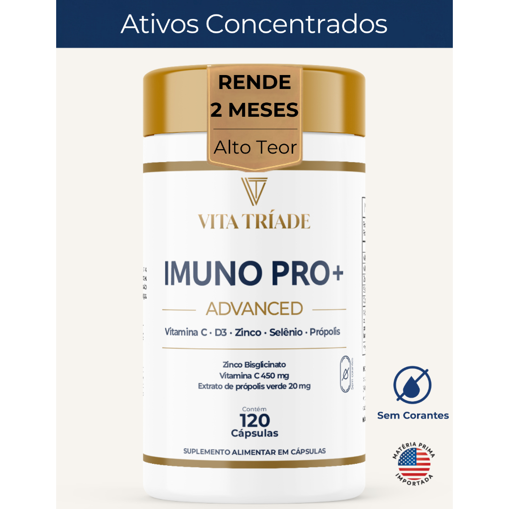 Imunidade Concentrado Vitamina D3 2000 UI, Zinco, Vit C, Selênio e Propolis Verde – 120 Capsulas