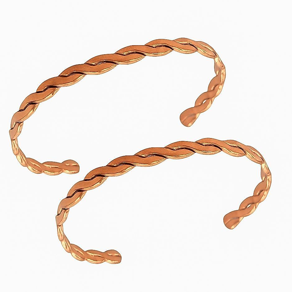 Kit 2 Pulseiras de Cobre Puro Trançadas Ajustável Bracelete Masculino Feminino Artesanal Unissex