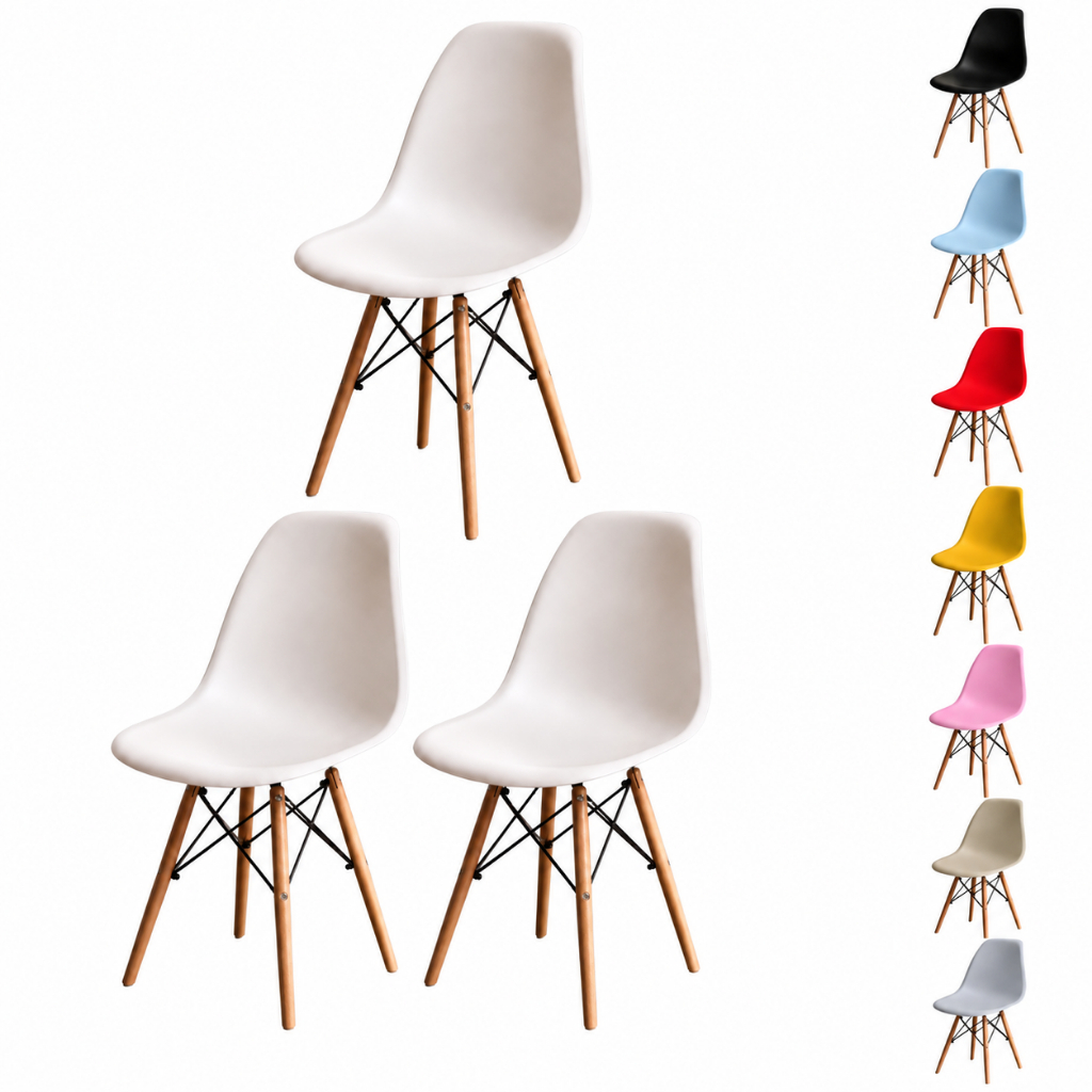 Kit 1, 2, 3 Cadeiras Eiffel Eames Pés De Madeira Sala Quarto Escritório Moderna Design Wood Premium