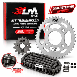 Kit Relação Transmissão Honda Bros 160 Xre 190 Com Retentor Kit Premium Lm Race Aço 1045 Reforçado Corrente Coroa Pinhão