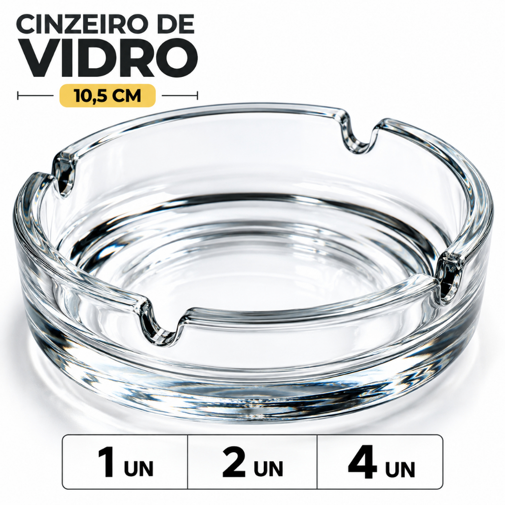 Cinzeiro Vidro Transparente Redondo Resistente Decorativo Mesa Bar Casa Escritório Lavável Premium