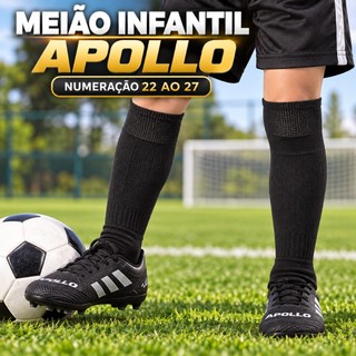 Meião Infantil Apollo Futebol Futsal Esportivo Pé 100% Algodão Numeração 22 ao 27