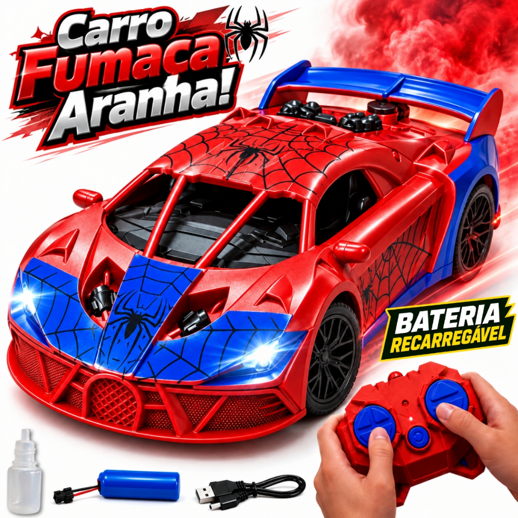 Carrinho Controle Remoto Infantil Led Solta Fumaça Bateria Recarregável Esportivo Rápido