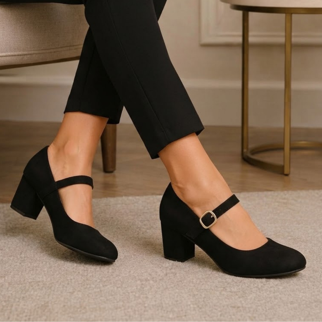 Sapato Feminino Boneca Salto Médio Social Elegante Trabalho Igreja Confortável - ENVIO RÁPIDO