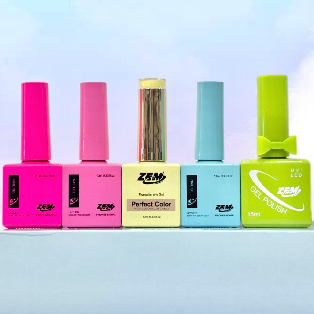 Kit c/5 Esmalte Zem QUADRADA Nail Gel Soak Off Color Coat 10ml Uv/Led Embalagem QUADRADA
