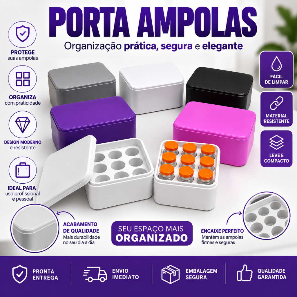 Caixa Porta Ampola 3ml a 5ml Case Organizadora p/ Tirze 9 Porta Frascos Ampolas Para Vacinas e Injeções